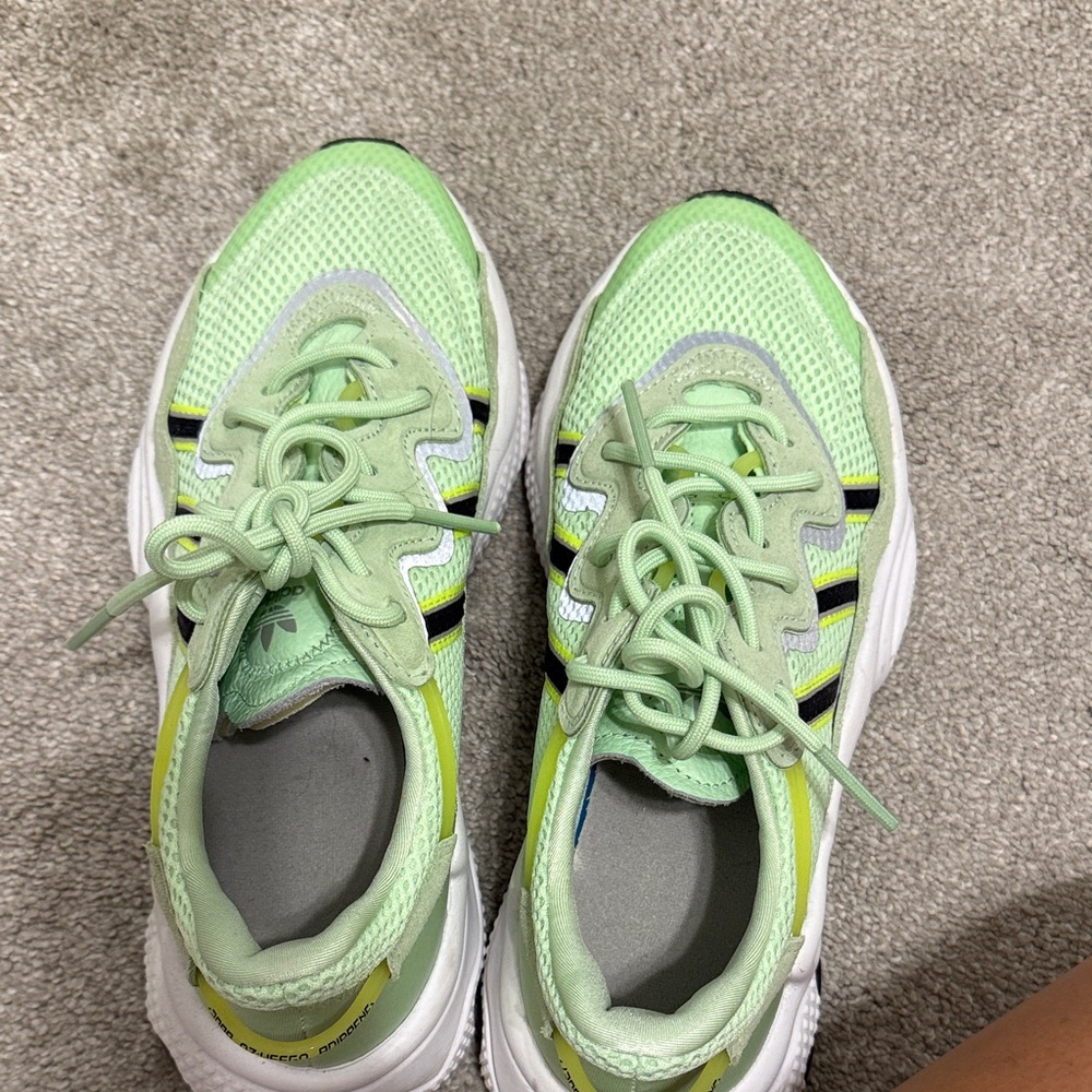 Green and White Adidas Ozweego Sneakers